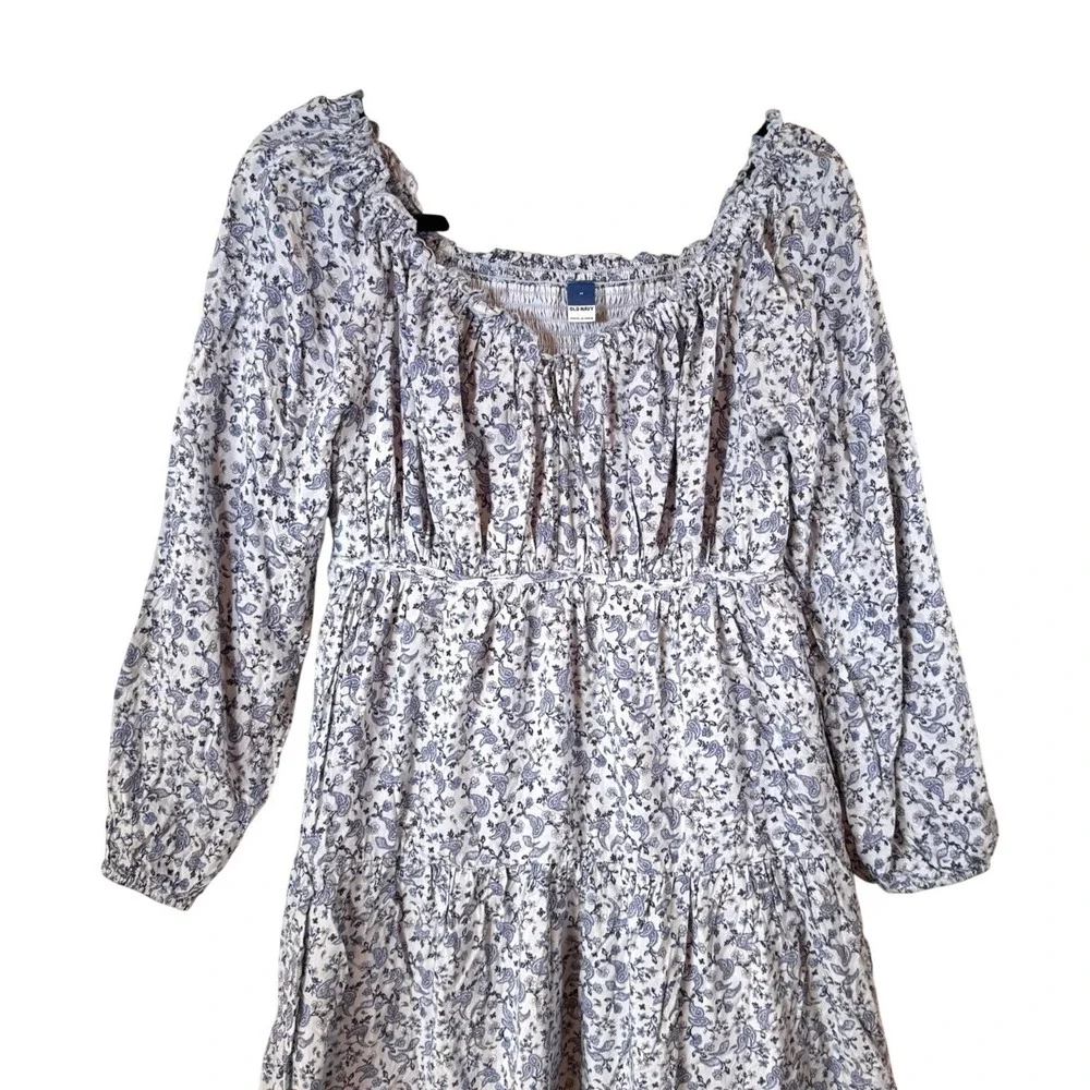 Old Navy Paisley Mini Dress Womens Medium‎ Blue Smocked Tiered Boho Cottagecore